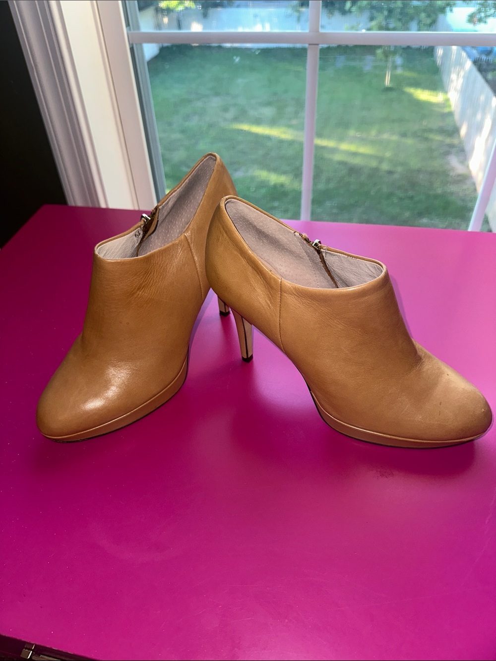 Vince Camuto Camel Leather Platform Heel Booties